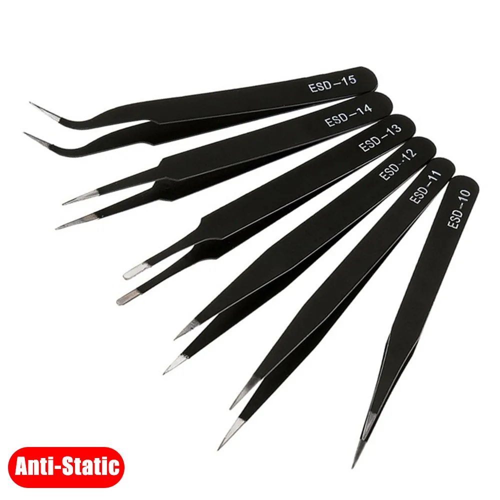 

ESD Anti-Static Precision Tweezers Kit Stainless Steel Maintenance Repair Tool Set Anti Static Model Making Tool Hand Tool Set