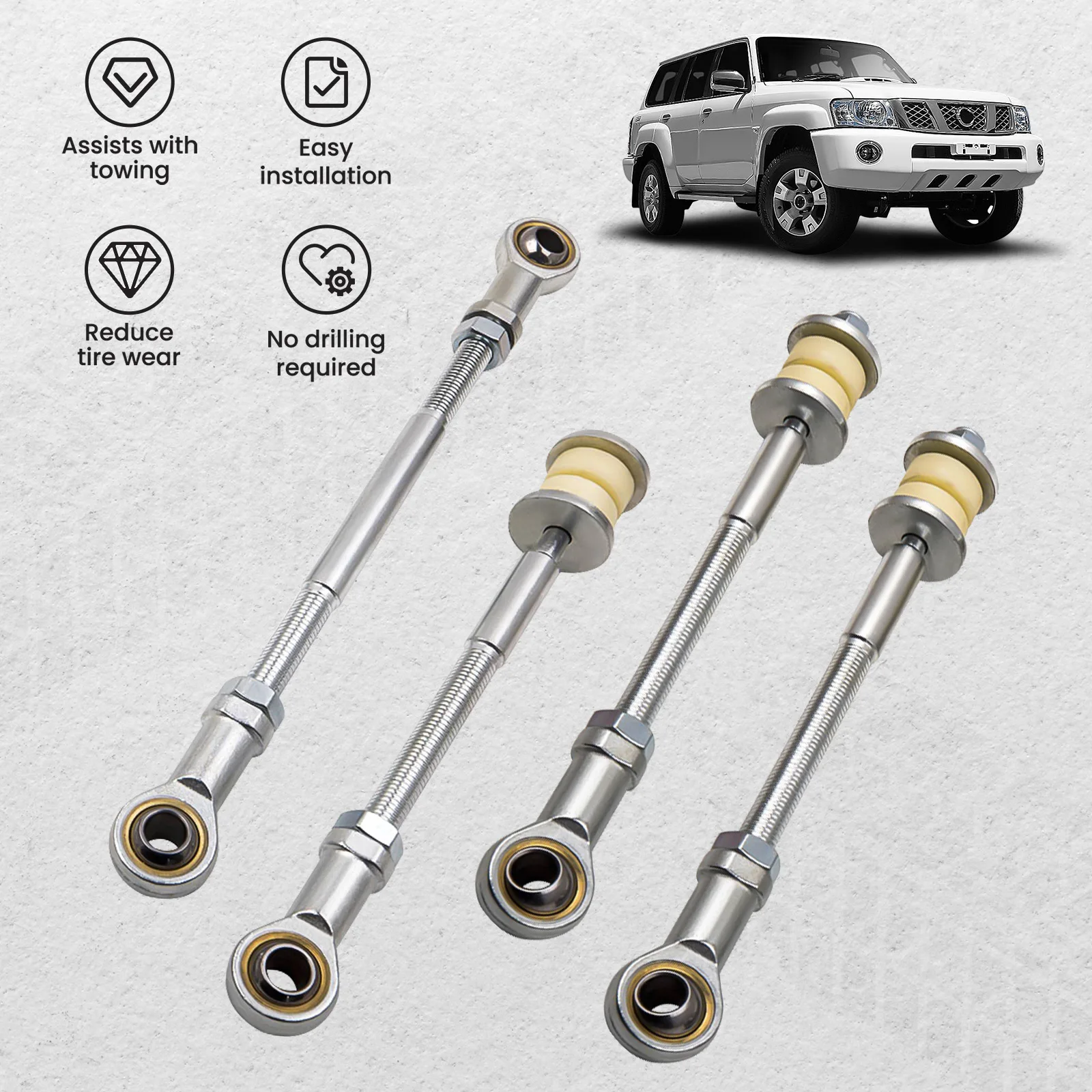 Front & Rear Adjustable Extended Sway Bar Link for Nissan Patrol GU Y61 2-8 lift Front & Rear Adjustable