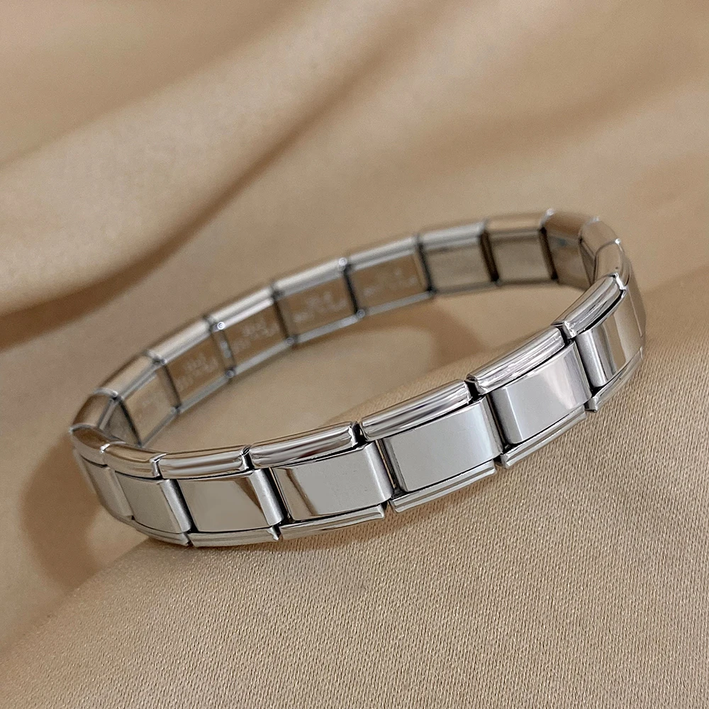 Gold Color Square Tightness Elastic Stainless Steel Bracelet Bangle for Women New Vintage Waterproof Jewelry Gifts Accessories