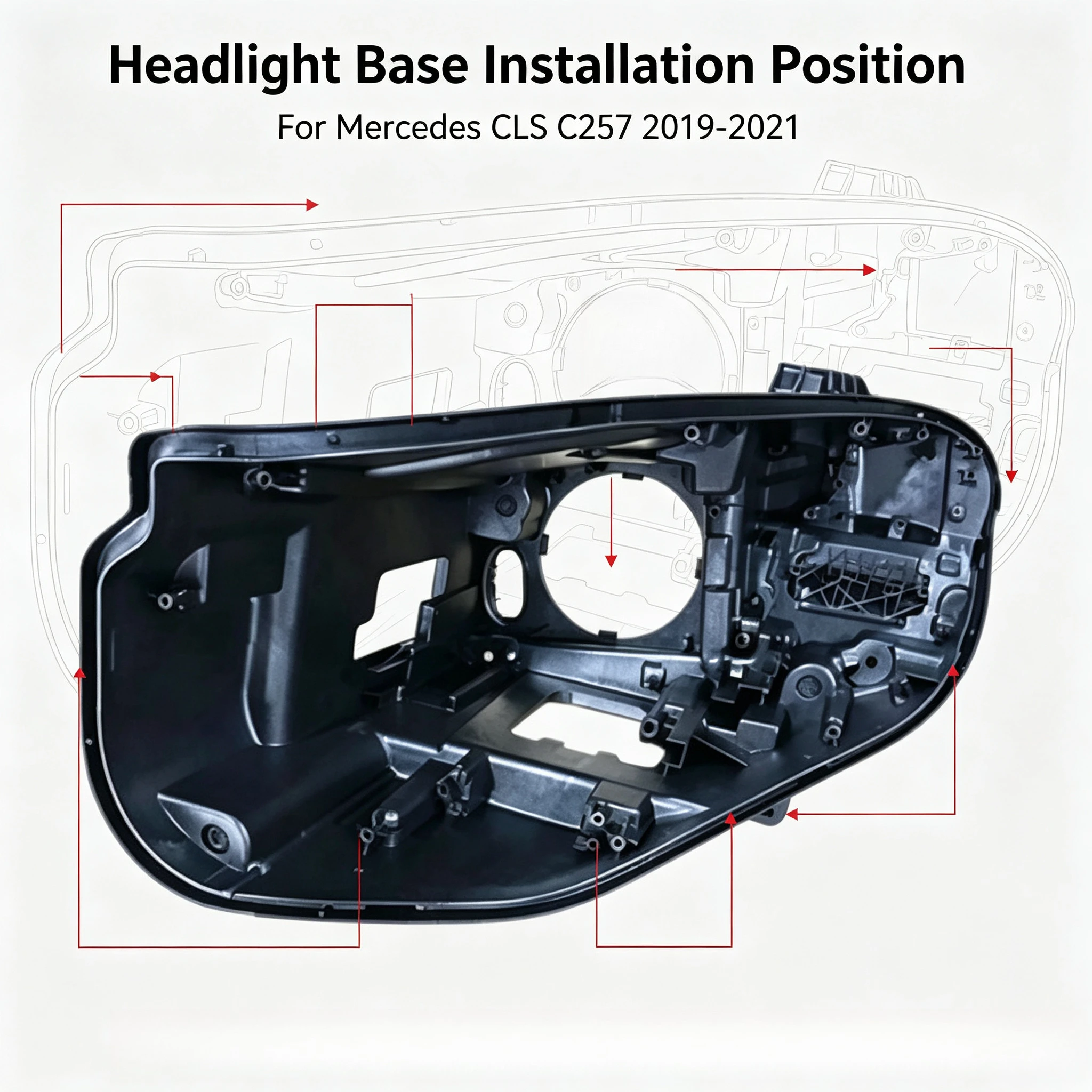 Headlight Rear Housing Cover Compatible With Mercedes Benz CLS W257 2019 2020 2021 Models Left Right Side Replacement Black