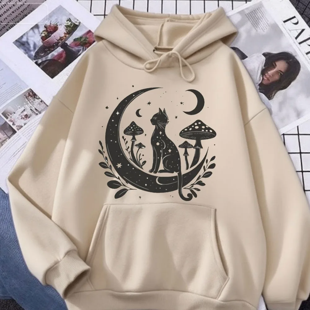 Gato celestial moletom feminino crewneck moletom lua hoodie roupas de yoga pulôver espiritual witchy com capuz presentes para ela