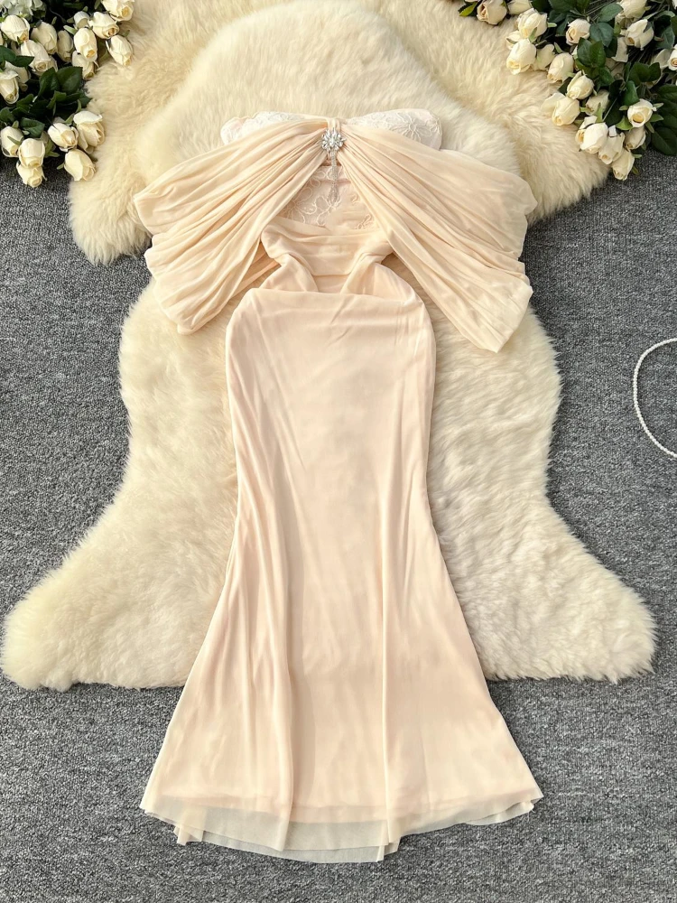 Frauen Sexy Abend Party Kleid Sommer Weg Von Der Schulter Pailletten Gestickte Mesh Kleider Damen Elegante Lange Robe Vestidos