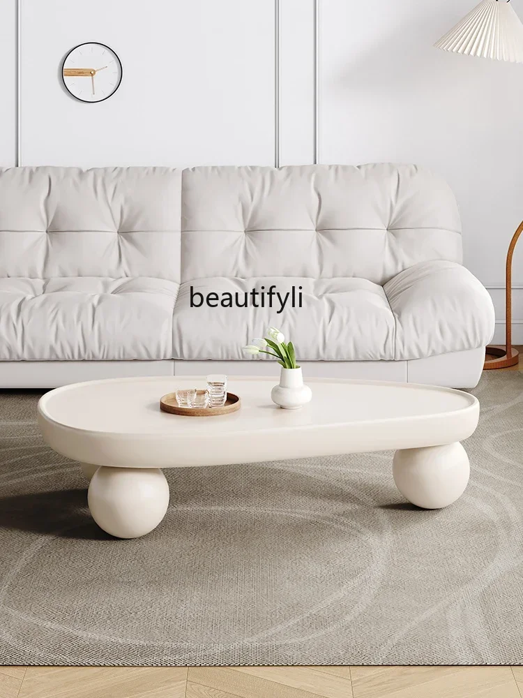 Stolik kawowy w stylu nordyckim francuskim do salonu, prosty, nowoczesny stolik narożny, kremowy, mały stolik.