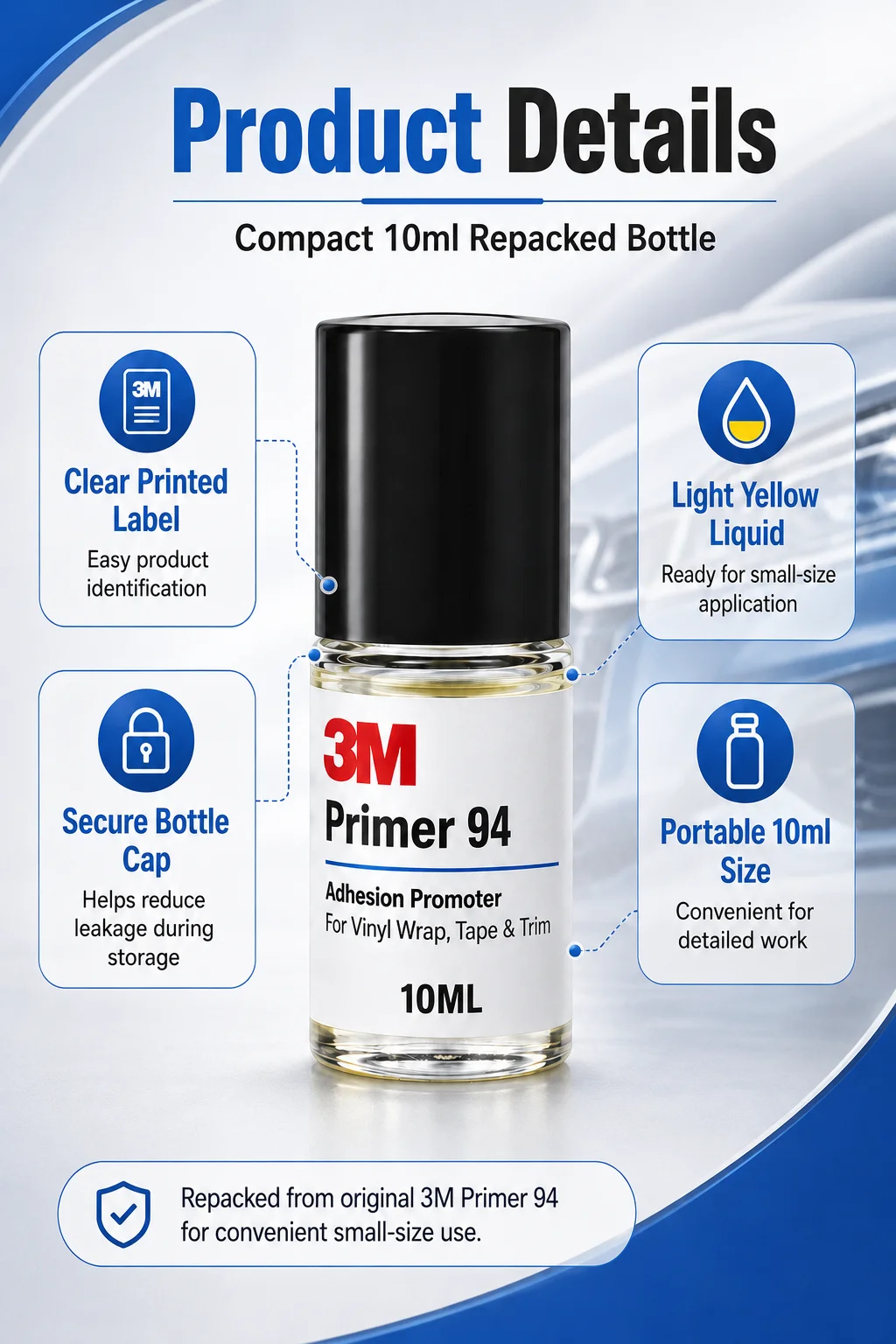 Original 3M Primer 94 Haftvermittler 10ml Nachfüllpackung Starke Haftung für Auto-Folierung Kunststoff- und Metalloberflächen – Detail 6