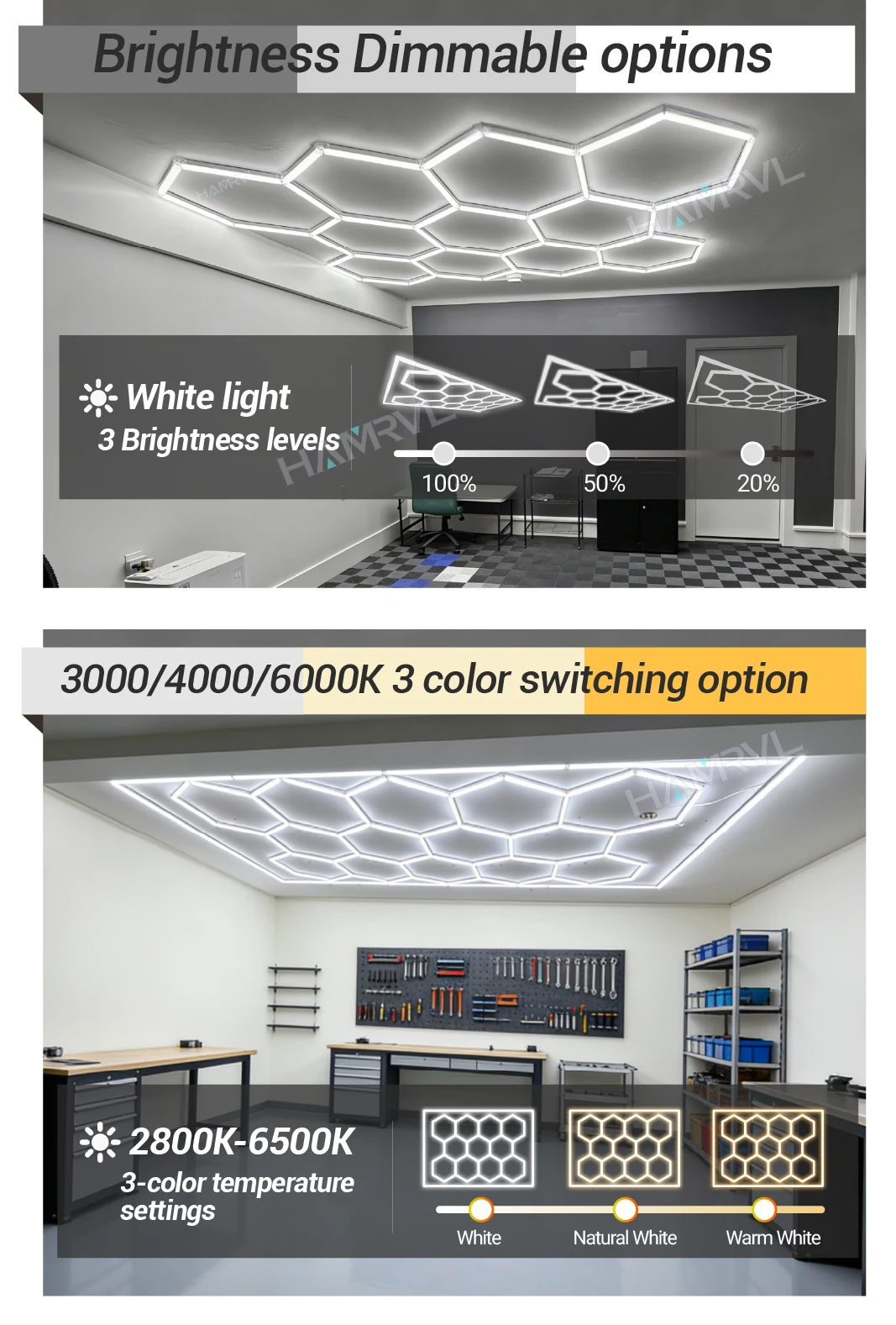 LED Rectangle Lighting 4S Car Showroom Barber Workshop Office Desk Ceiling Lamp Color Change Dimmable Garage Hexagon Lights Gym