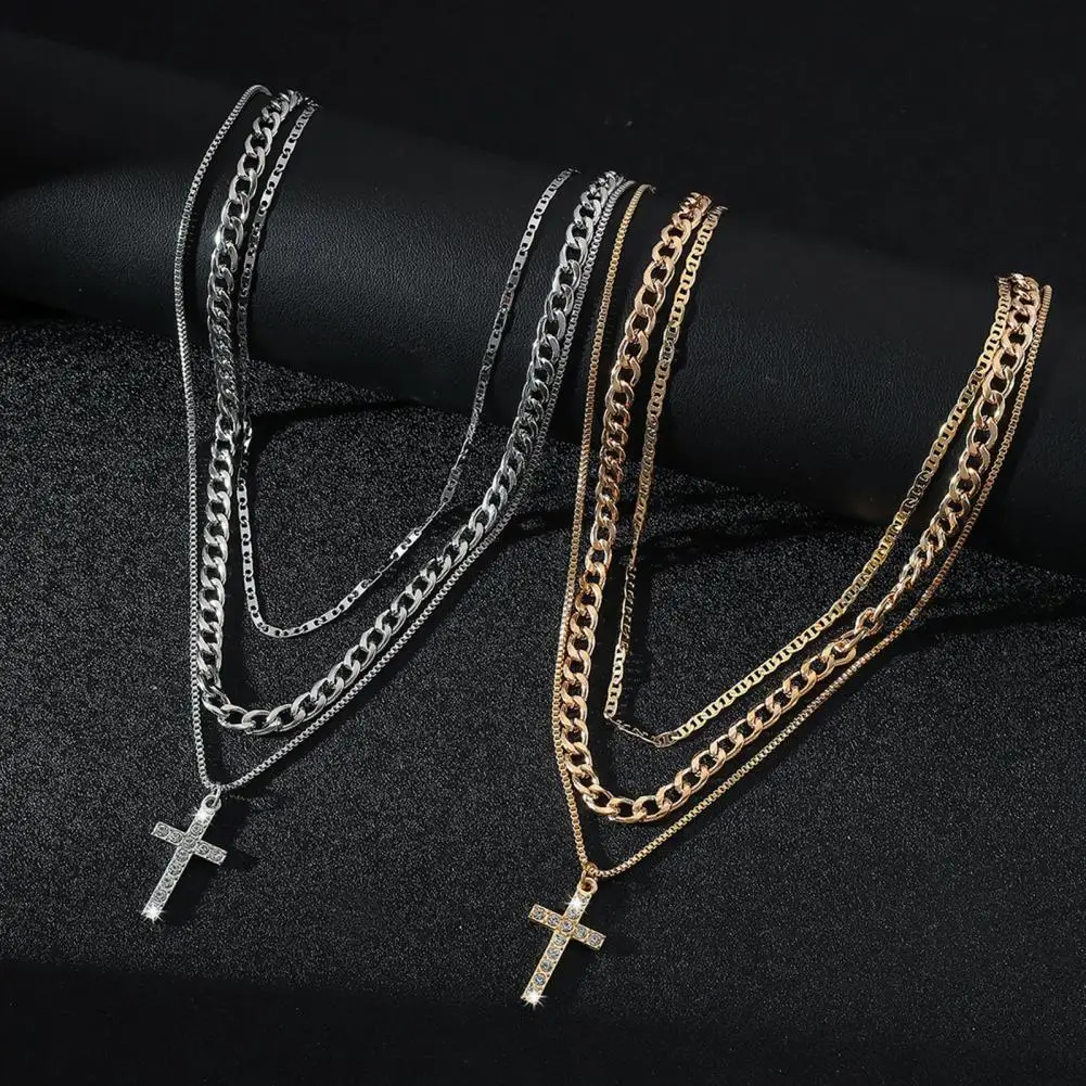 Layered Cross Necklace for Women Rhinestone Crystal Pendant Multi-Layer Choker Chain Jewelry Dainty Gold/Silver Plated Statement