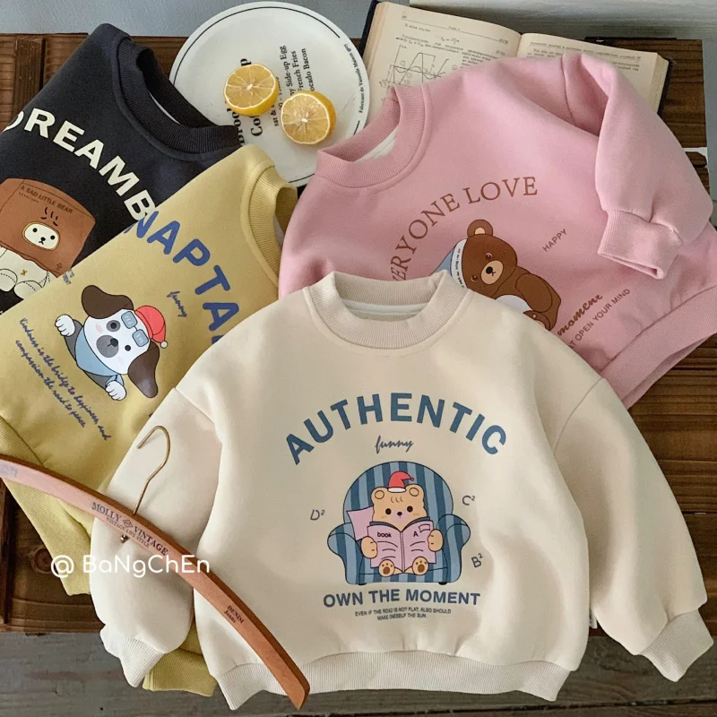 

Children's Sweater2024Winter New Fleece-lined Thickened Cartoon Printed Boys and Girls Pullover FashionG0612