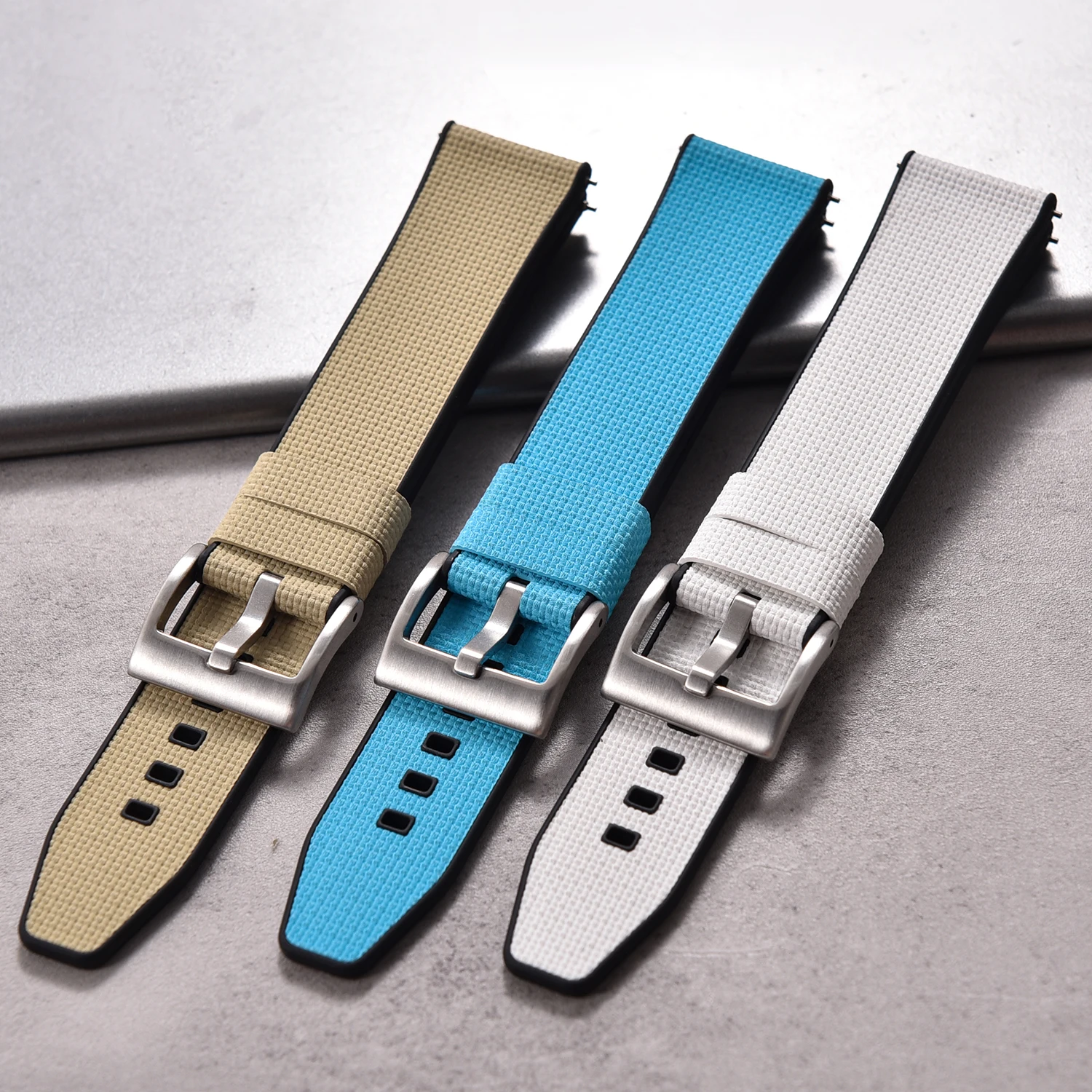 20/22mm FKM Rubber Hybrid Diving Watch Strap Quick Release Replacement Band
