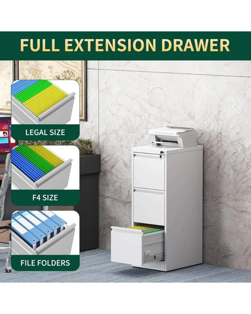 خزانة ملفات عمودية من الفولاذ الآمن مع 3 أدراج للمكتب المنزلي، وحدة تخزين شديدة التحمل للرسائل والملفات القانونية #5