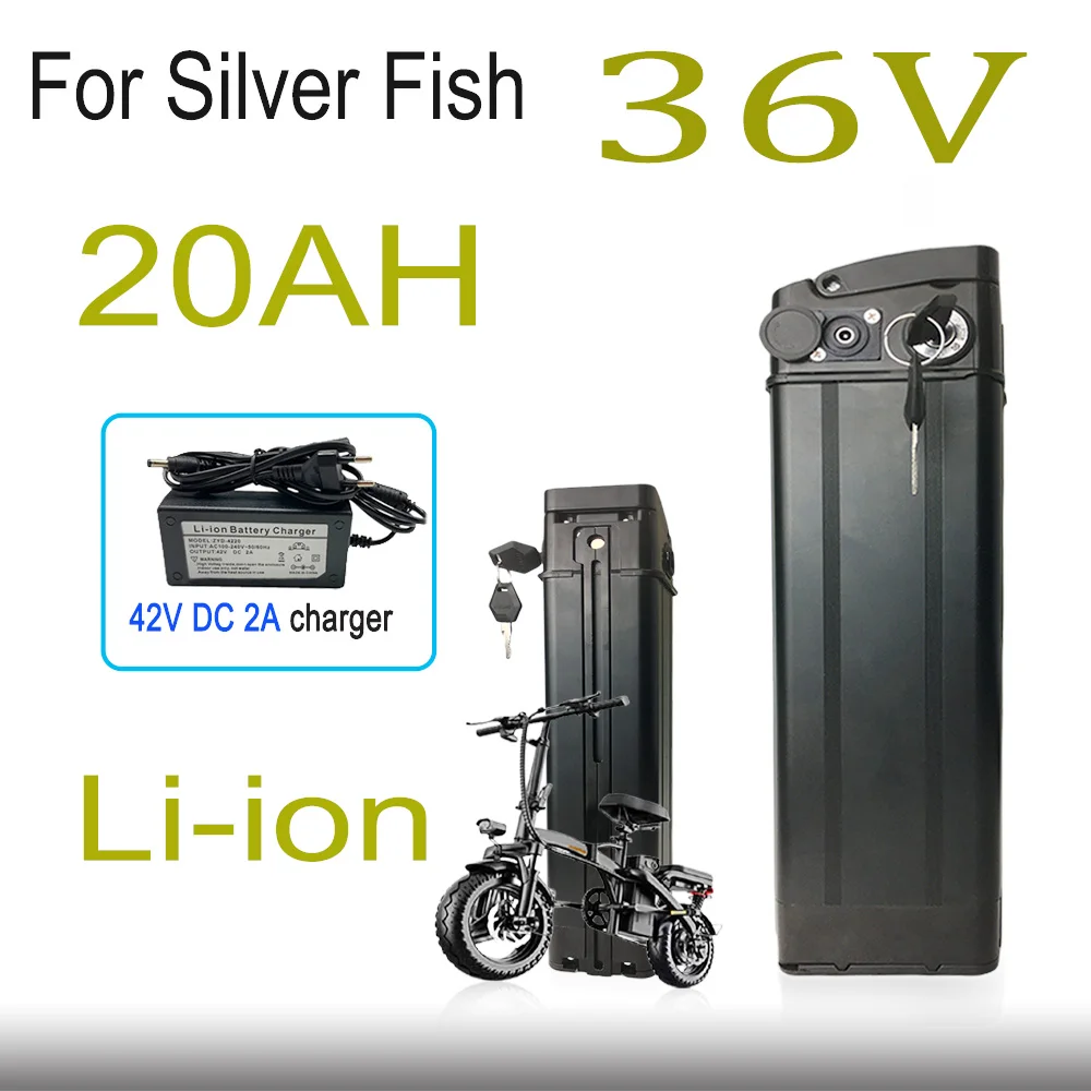 

2024 New For Silver Fish 36V 20Ah Ebike 500W 750W 1000W 42V BMS 18650 Lithium Battery Pack With charger