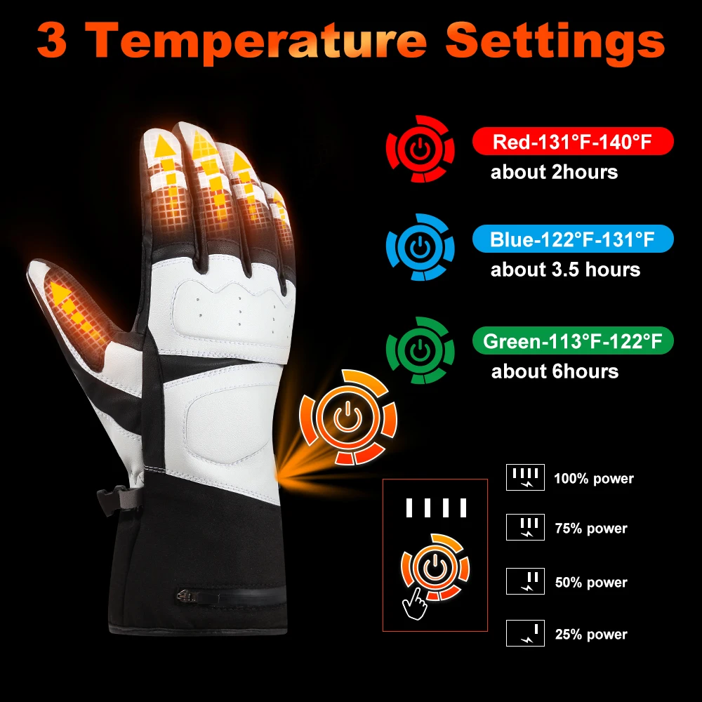 4V USB Heated Ski Gloves, 3-Level Temperature Control, Rechargeable Lithium Battery, Winter Warm Hands, Touchscreen Compatible