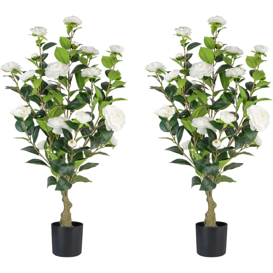 شجرة الكاميليا الاصطناعية 2 حزمة 3FT نبات الكاميليا الصناعي في وعاء 36 بوصة وهمية بوعاء شجرة زهرة الكاميليا شجرة الكاميليا البلاستيكية f #2