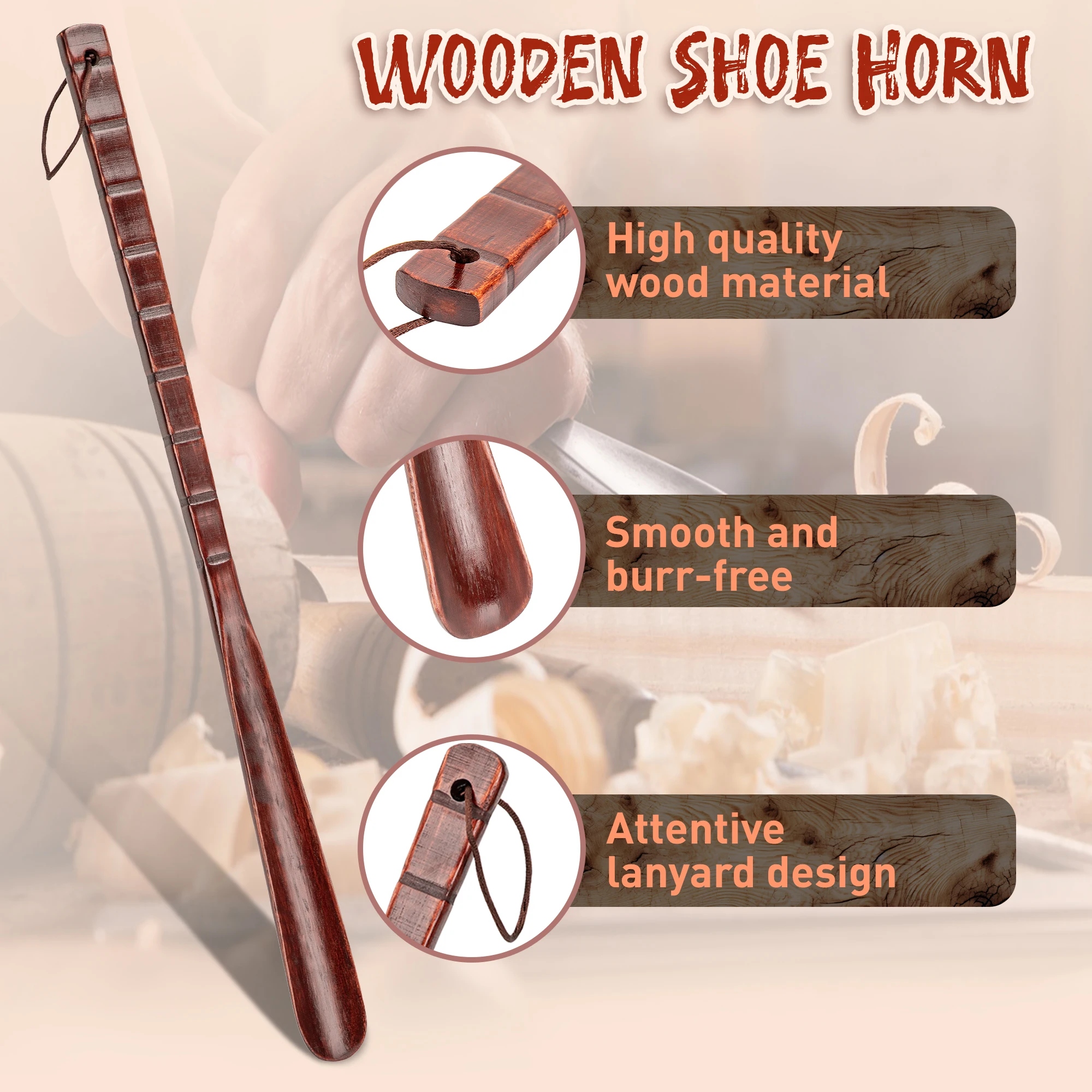 54CM Durable Professional Wooden Shoe Horn Flexible Long Handle Shoehorn Useful Shoe Lifter for seniors Shoe Spoon Home Tools