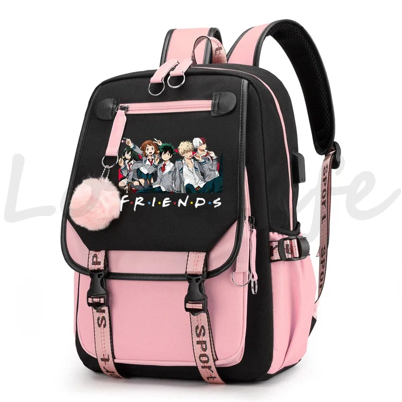 My Hero Academia Friends พิมพ์กระเป๋าเป้สะพายหลัง Usb กระเป๋านักเรียนกระเป๋าเดินทางหญิง Back Pack อะนิเมะ Boku No Hero Academia กระเป๋านักเรียนสําหรับวัยรุ่น