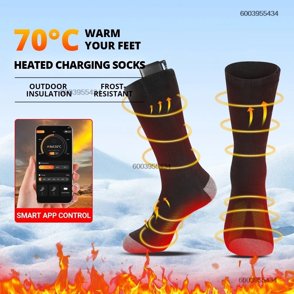 

Носки с подогревом с управлением через приложение, теплые зимние носки с электрической перезаряжаемой батареей, погодовые грелки для ног, лыжные носки с подогревом