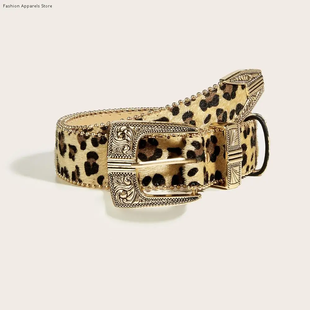 

Готический Y2K пояс с леопардовым принтом из искусственной кожи, винтажный ремень с резной пряжкой, джинсовый декор, индивидуальный замшевый пояс для вечеринки