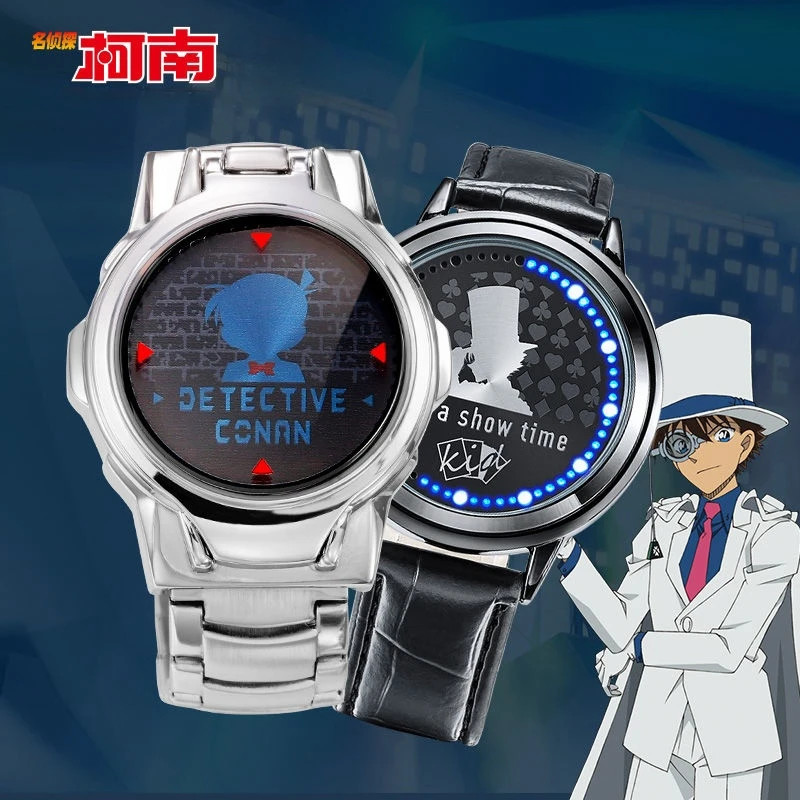 Genuine Detective Conan Anime Laser Clamshell Quartz Watch Waterproof Cosplay Character Shinichi For Boy Children Gifts Xmas