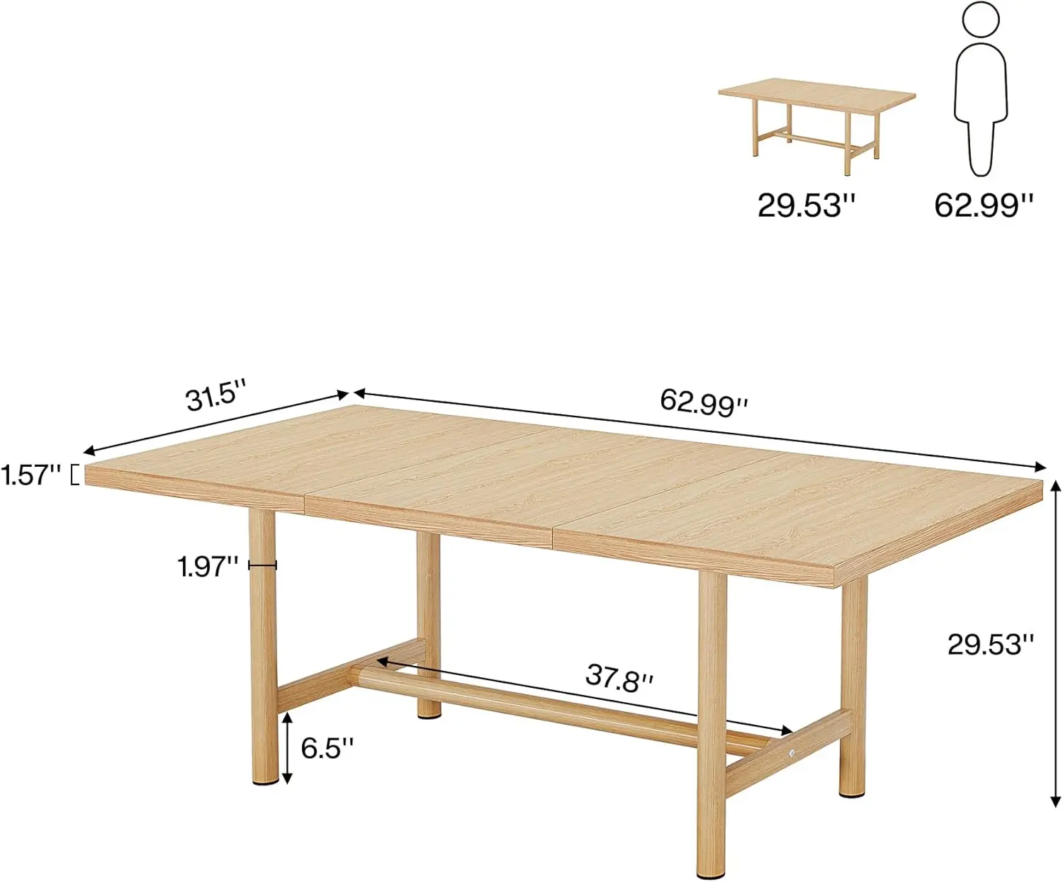 Tribesigns Kitchen Dining Table Wood: 63 Inches Rectangular Dining Room Table For 6, Farmhouse Dinner Table With Heavy Duty