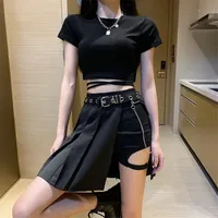 Gothic Style Plaid Irregular Skirts Female Punk Women Asymmetrical High Waist Pleated Mini Skirts sexy skirt for sex