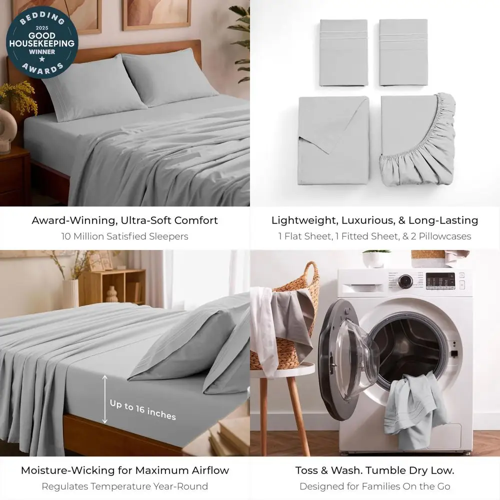 

Luxury Queen Cooling Sheets - Soft, Wrinkle & Fade Resistant, Light Gray