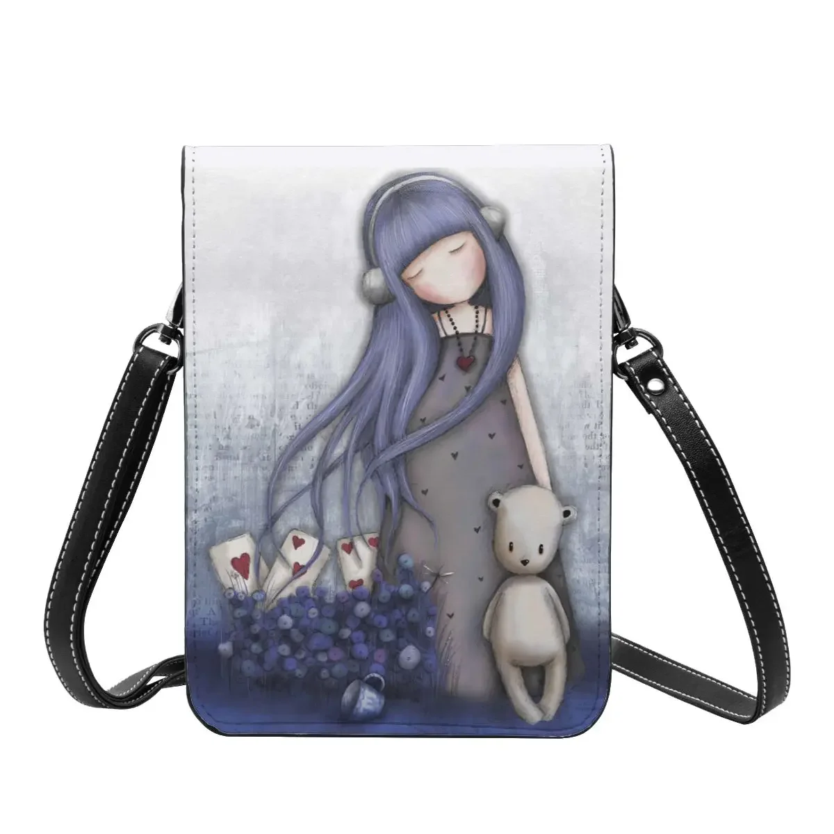 Gorjuss Merch porta carte di credito in pelle per cellulare Trendy Girl Gorjuss Cartoon Mini borsa a tracolla leggera