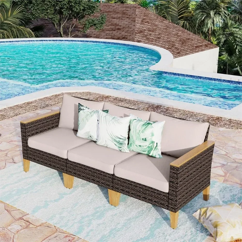 

3-piece Set of Willow Courtyard Furniture, Outdoor Rattan 3-seat Courtyard Sofa, Courtyard, Garden Sofa