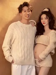 Valentines 's Day Gift Sweet Couple Art Photography Props Maternity Thick Line Sweater Pregnancy Clothes Photo Shoot Home Theme