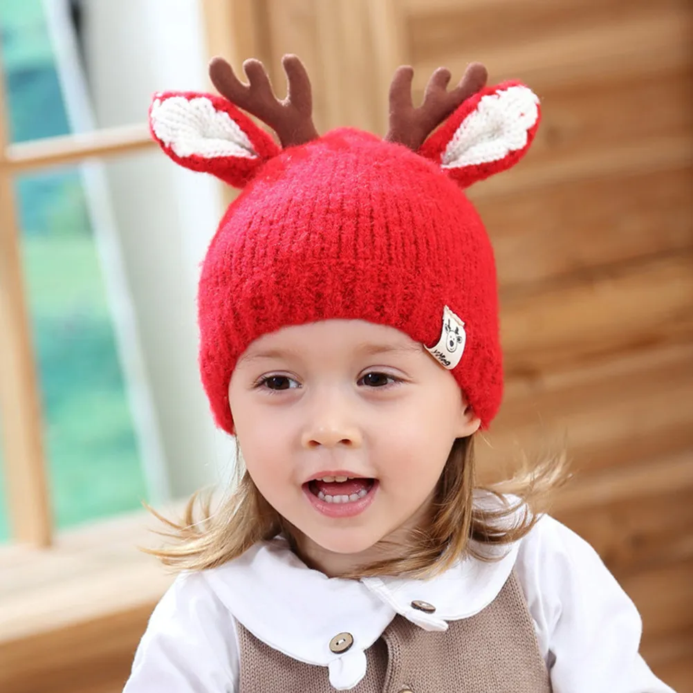 

Christmas Elk Knit Hat Kids Thicken Cap Red Soft Warm Winter Baby Accessories Cute Gift Kids Hat Baby Winter Accessories