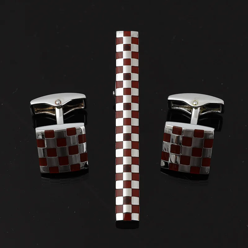 Cufflinks Tie Clip Set For Men Shirts Luxury Brand Enamel Cufflinks High Quality French Tie Clip Copper Metal 3pcs Accessories