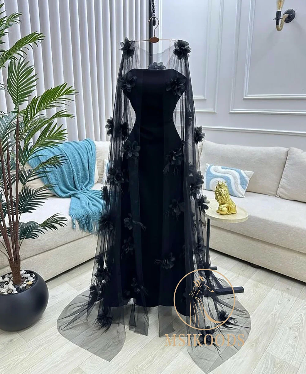 Msikoods 이브닝 드레스 2025 3D 꽃 쉬어 케이프 댄스 파티 드레스 바닥 길이 사우디 아라비아 공식 행사 파티 드레스 맞춤형