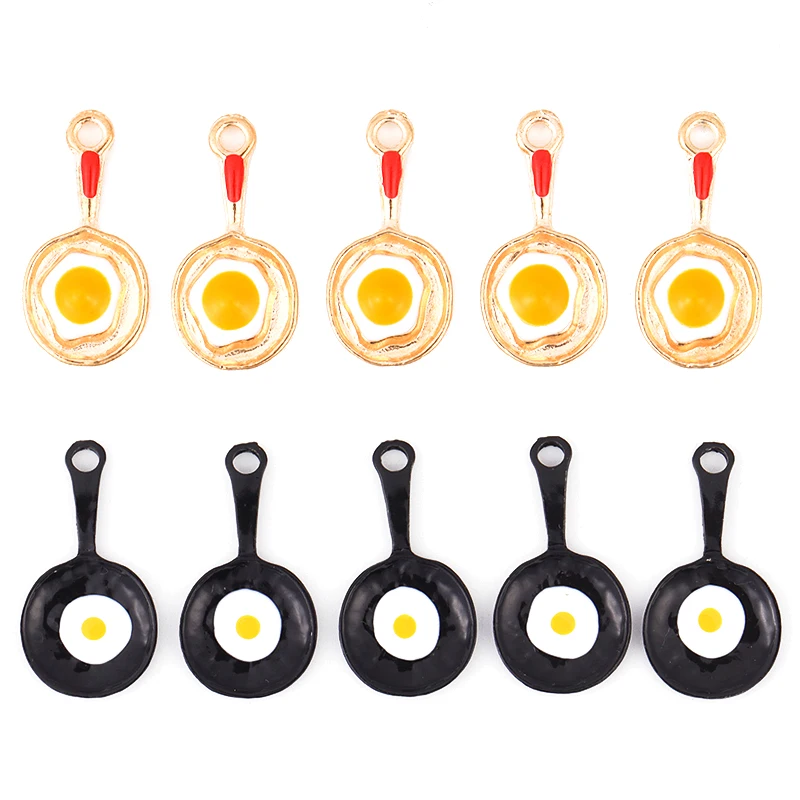 15Pcs 25* 13mm Fun Cute Pan Poached Eggs Charm For DIY Necklace Bracelet KeyChain Cartoon Pendant Jewelry Making Accessories