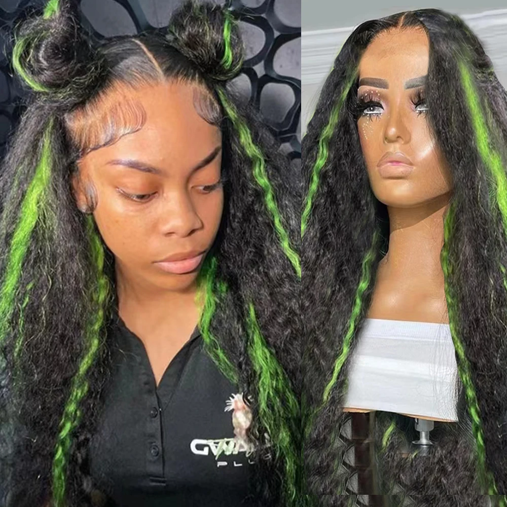 

Black And Green Pre Plucked Lace Front Wig Human Hair 1B/Green Curly Wig 200% Density Brown Wig Deep Wave Lace Frontal Wigs