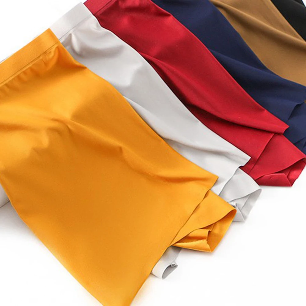 

Мужские бесшовные трусы-боксеры из ледяного шелка, тонкие, эластичные, с анатомическим карманом, однотонные, для мужчин