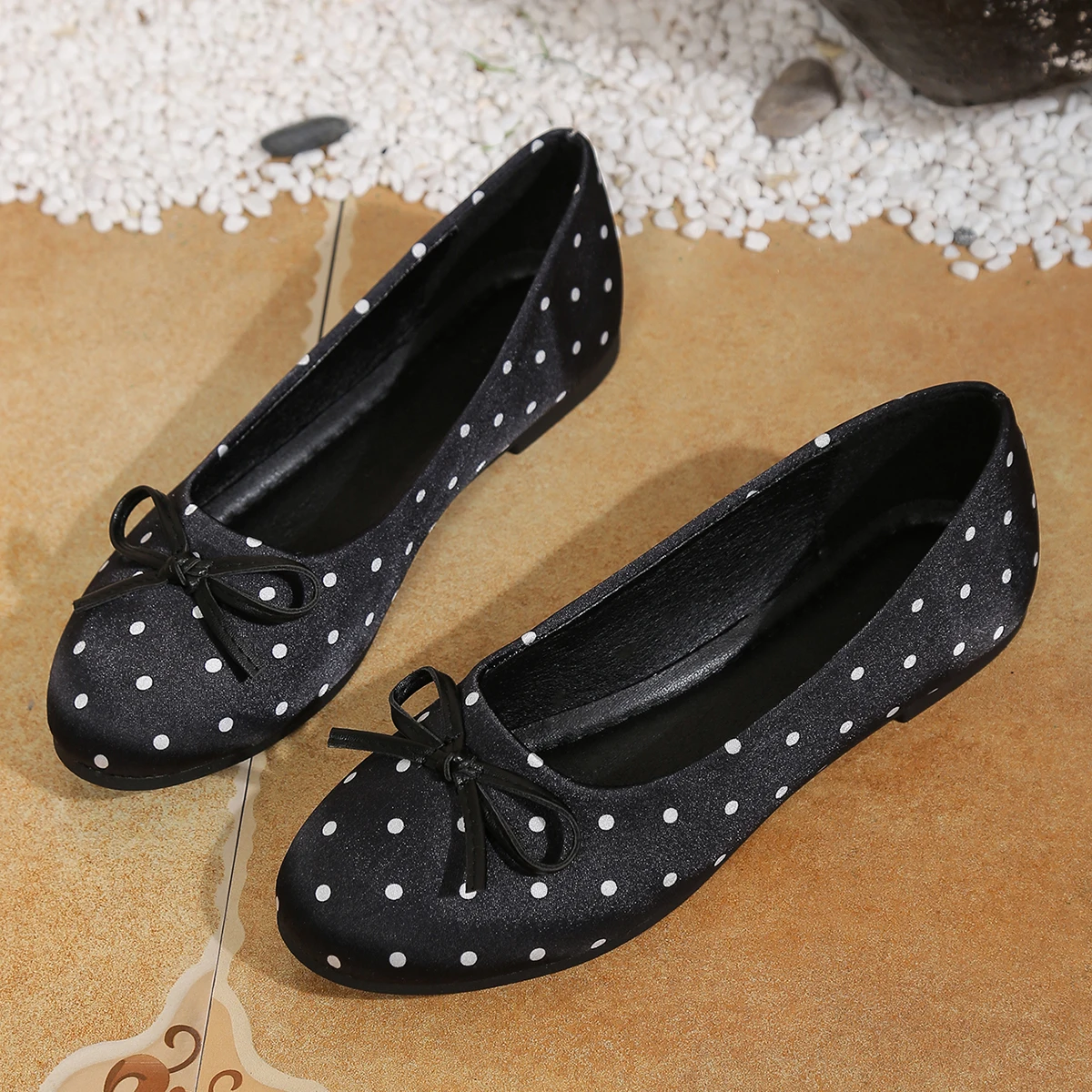 Damen-Ballerinas mit Polka-Dot-Muster und Schleife, runde Zehenpartie, Slip-On, lässige flache Schuhe – Detail 21