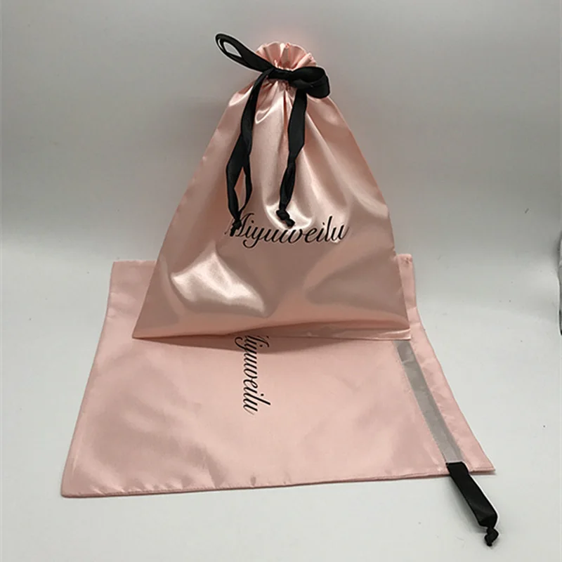 Smoothly Silk Hair Bags Cloth Shoes Jewelry Packaging Gift Wrappling Bright Satin Dust-proof Drawstring Pouch Custom Logo Print