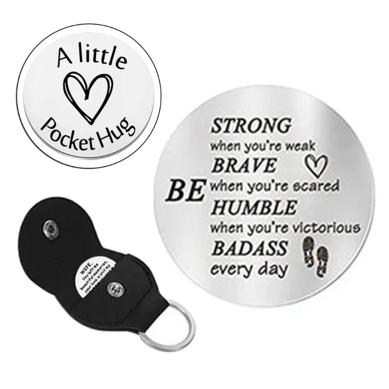 Motivational Keychain for Family Friends Double Sided PU Keyring Stainless Steel PU Key Holder  Jewelry Gift