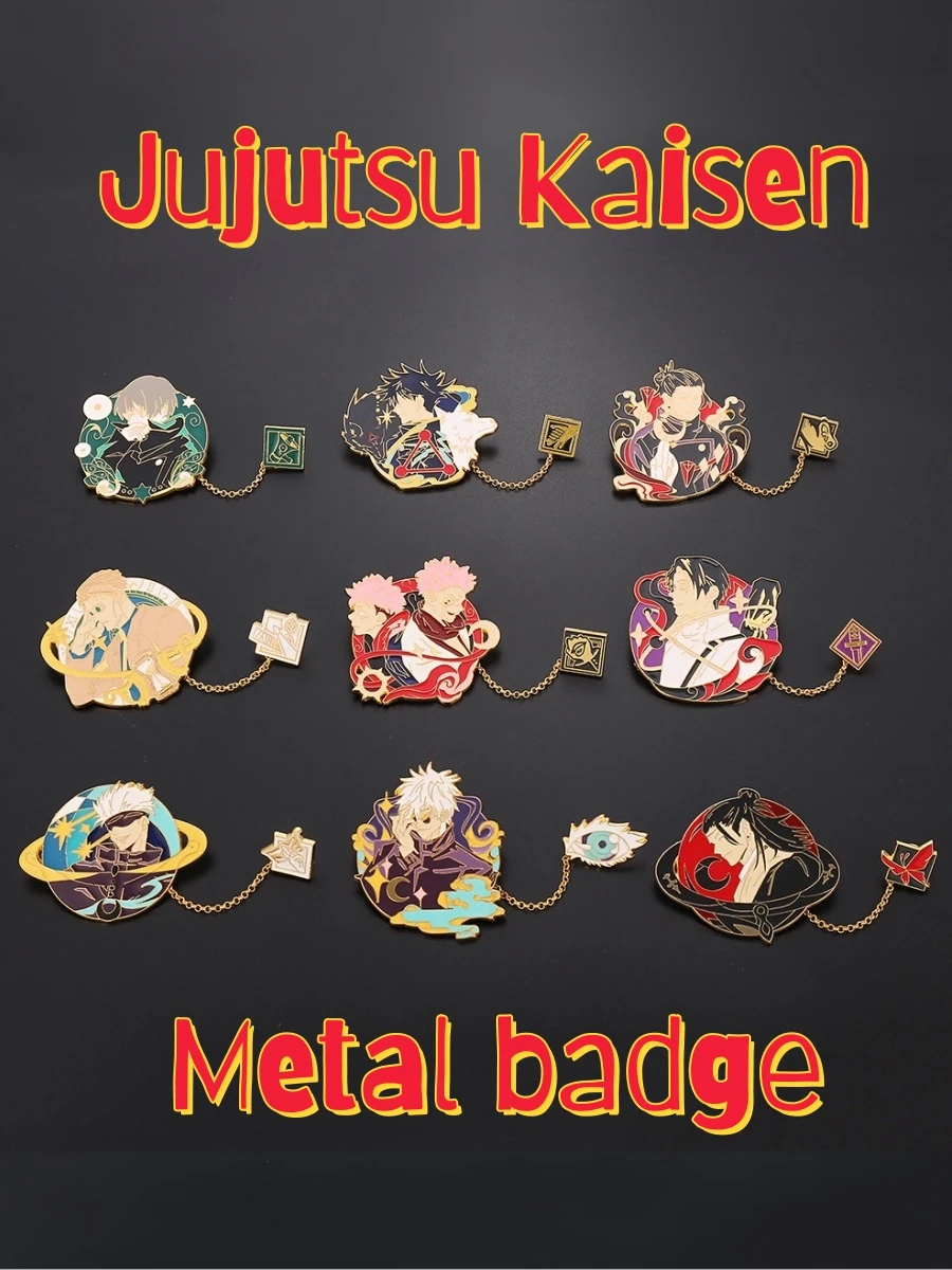 Broche de Anime Jujutsu Kaisen, Figura de Satoru Gojo, Cadena Metálica, Insignia, Colgante, Accesorio Decorativo para Disfraces, Mochilas, Cosplay y Fiestas