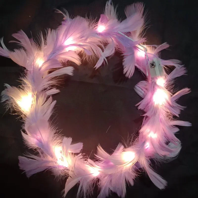 1pc Glow Headband Adjustable LED Light Party Favors Feather Wreath Hairband for Wedding Birthday Glow Party Hair Accessories