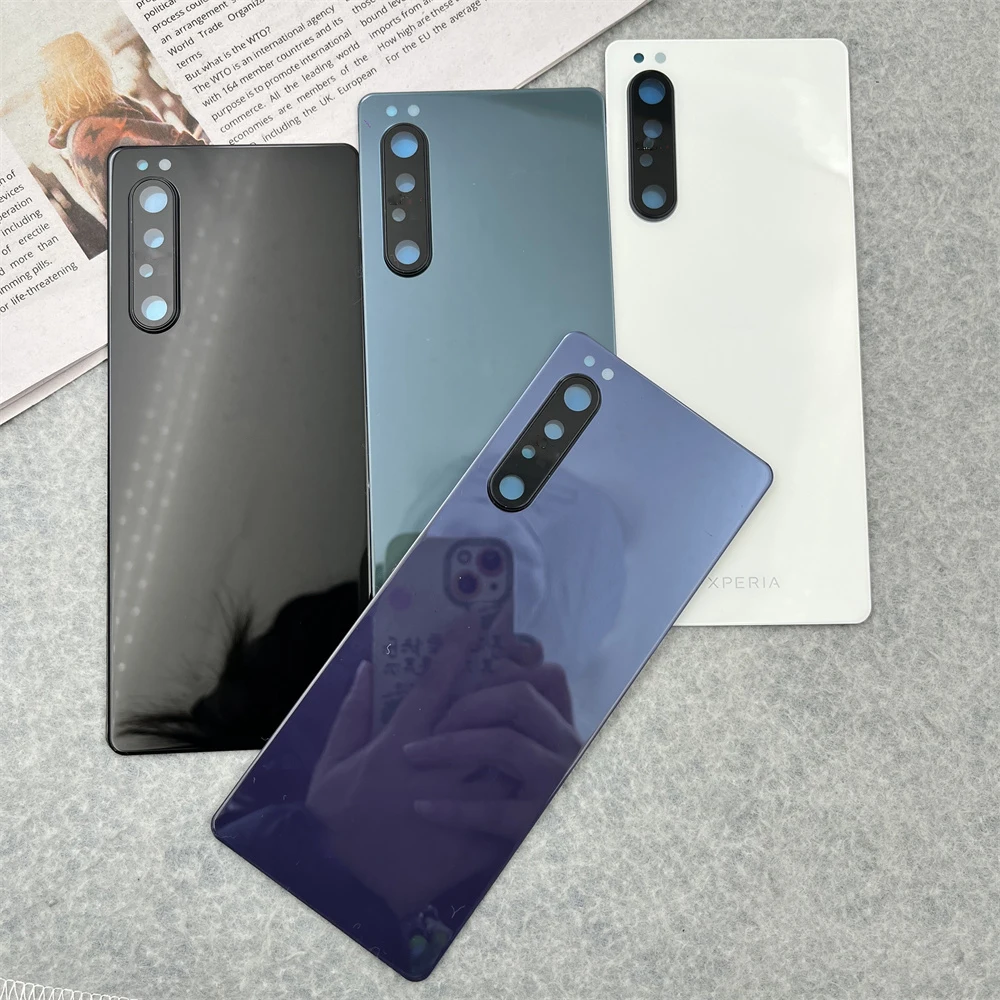 Nova Tampa Traseira de Vidro para Sony Xperia 1 II X1ii, Substituição da Tampa Traseira da Bateria, Carcaça Traseira XQ-AT51 com Lente da Câmera
