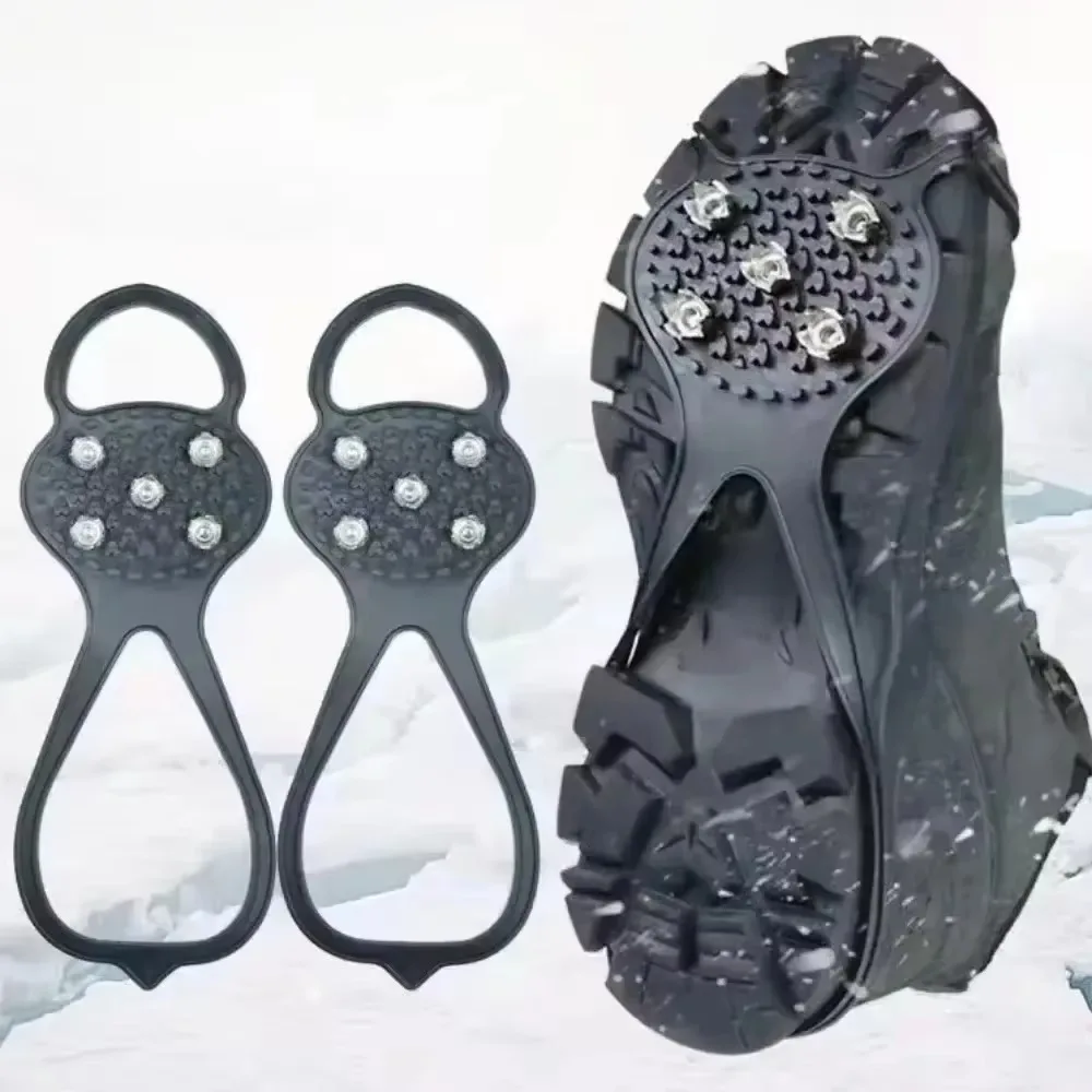 2Pcs ฤดูหนาวลื่น 5 ฟัน ICE Gripper สําหรับรองเท้า Crampons ICE Gripper SPIKE Grips Cleats สําหรับหิมะ Studs ปีนเขาเดินป่าครอบคลุม