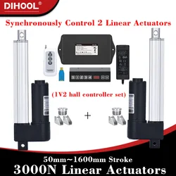 2Pieces Linear Actuators with Synchronous Control Hall controller Set(1V2) 24V 50MM~1600MM Stroke 3000N 30kg~300kg Load 50MM/S