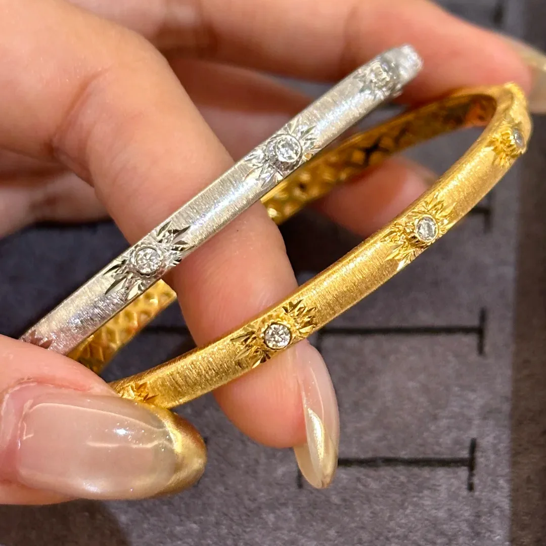 Italian Luxury Bracelet Bangles with Weave Pattern and Golden Carving