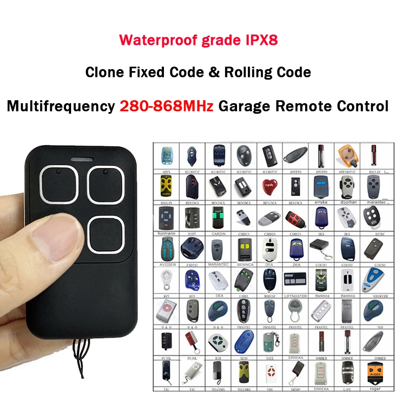 IPX8 Waterproof level Multifrequency Garage Door Remote Control Duplicator 280-868MHz Auto Scan Clone Gate Command Transmitter