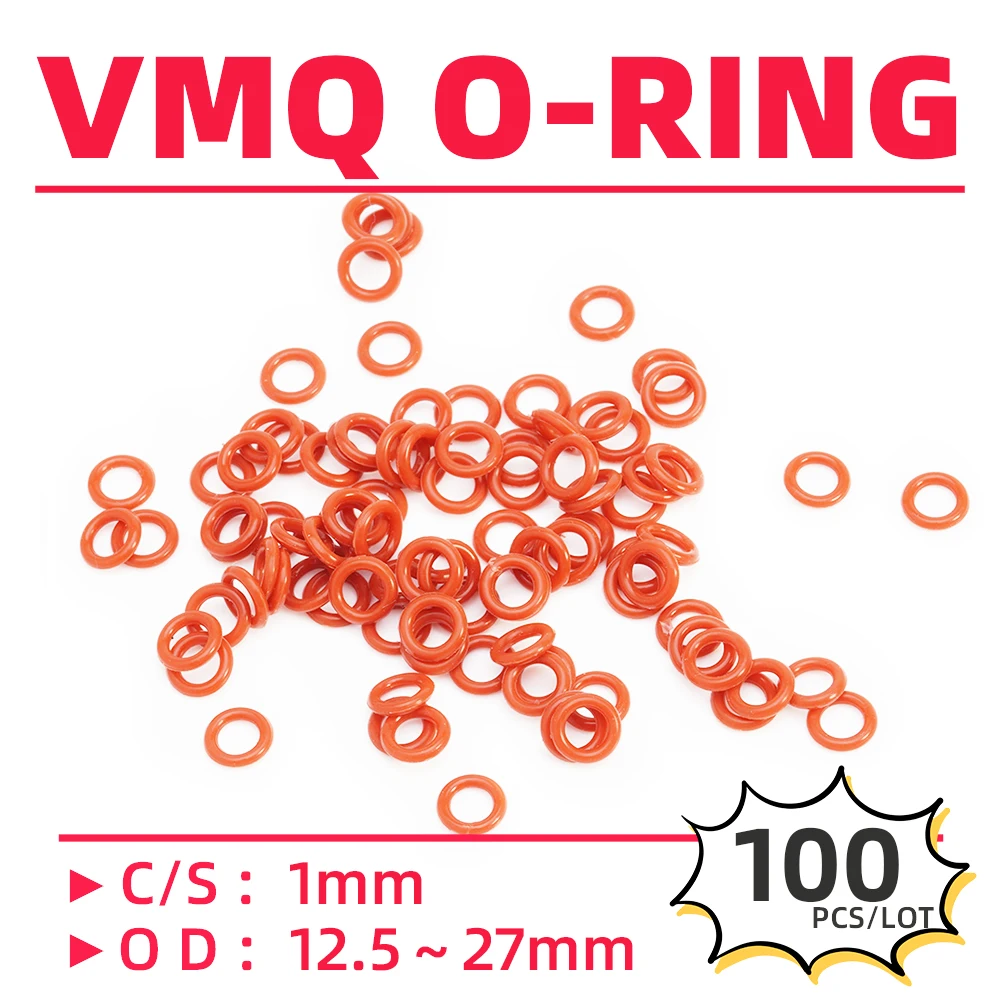 100PCS/Lot Rubber Red VMQ CS1 mm OD 12.5/13/13.5/14/15/16/17/18/19/20/21/22/23/24/25 mm O Ring Gasket Oil Resistant Waterproof