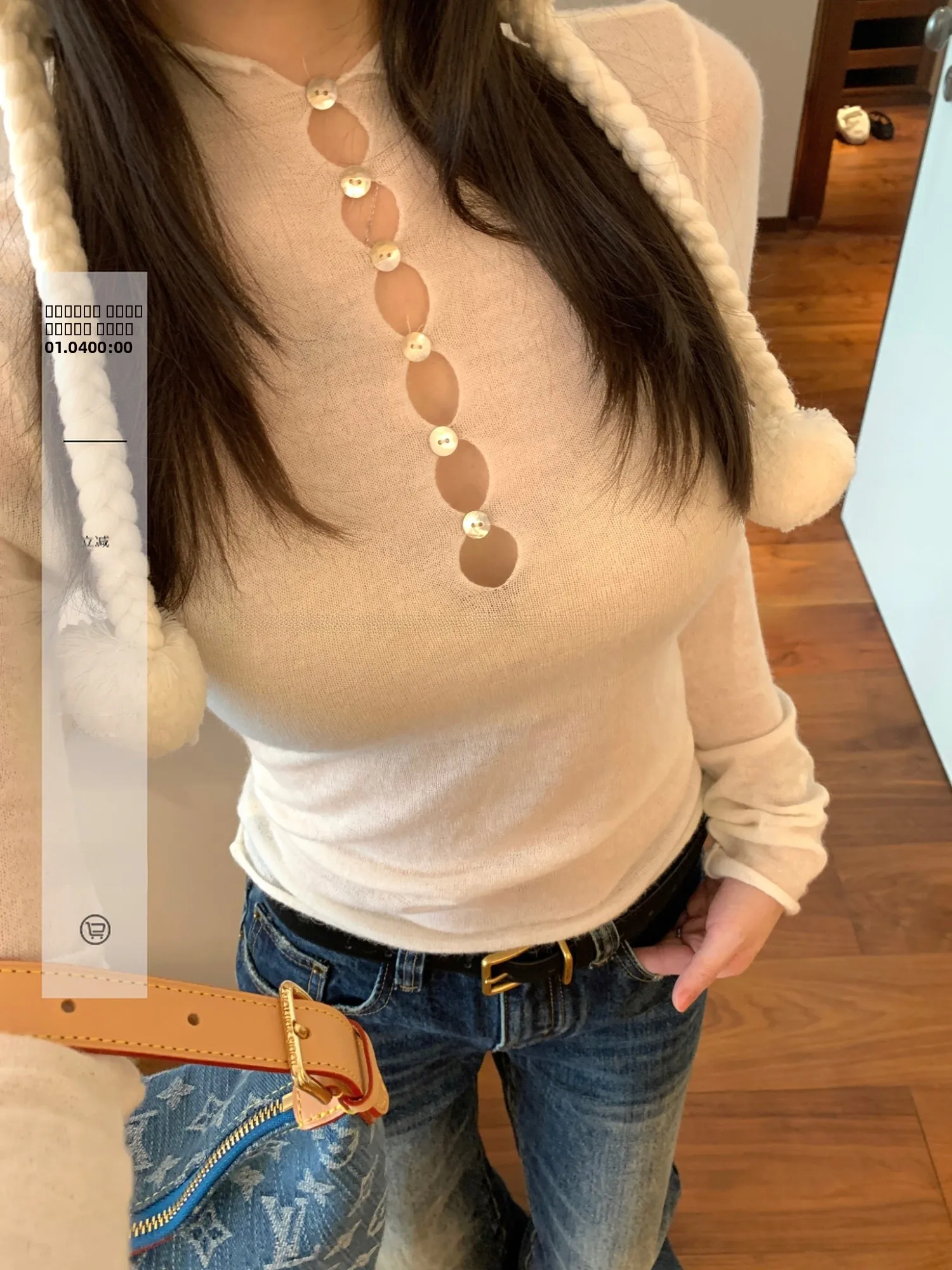 

Ego Studio Women's Knitted Wool Alpaca Fiber Top Small Collar Autumn Winter Faion Sensation Slim Fit Long Sve Warmth Emi...