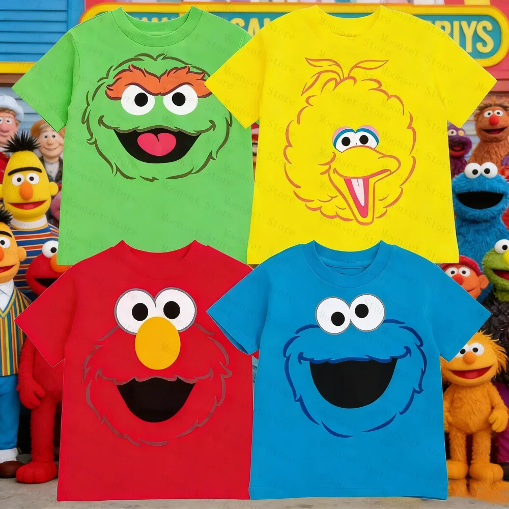 Sesame Street Toddler Boy Girl T-Shirts Elmo Oscar Big Bird Cookie Monster Cute Cartoon Character Men's Shirts Woman t-shirts