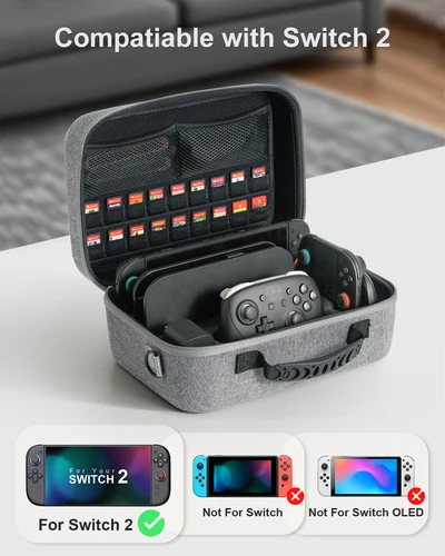 Imagen 2 del producto Estuche de viaje Switch 2, bolsa de almacenamiento portátil, Estuche de transporte todo en uno, bolsa de carcasa dura para accesorios de juego de consola Nintendo Switch 2