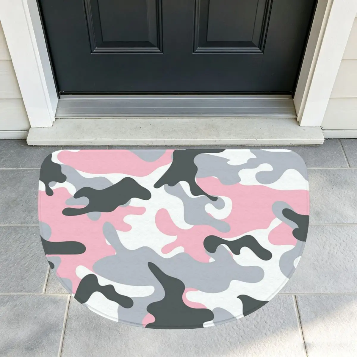 Camo Print Pink Camouflage Soft Flannel Half Round Doormat Non Slip Bathroom Mat Absorbent Floor Carpet for Garage