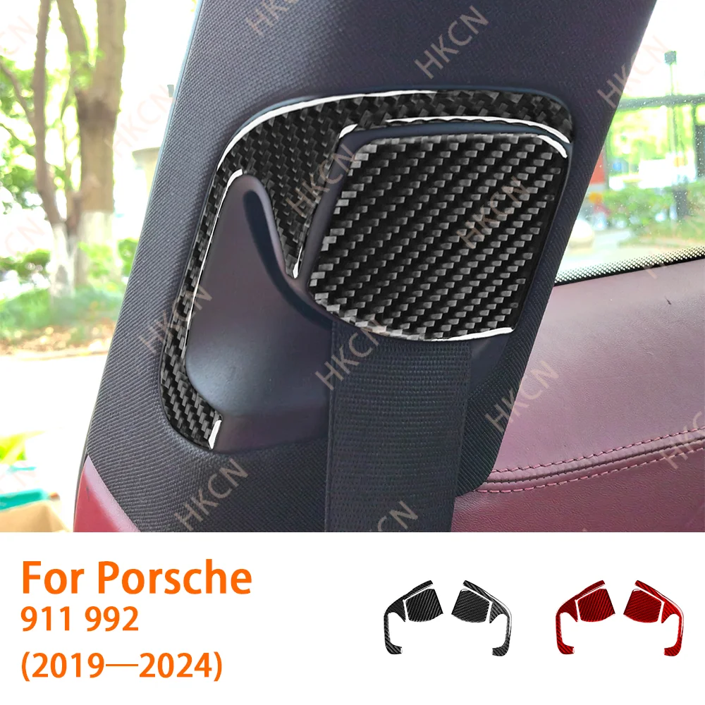 

HKCN For Porsche 911 992 2019—2023 Carbon Fiber Front Seat Belt Panel Car Interior Accessories Cover Trim Modification Sticker