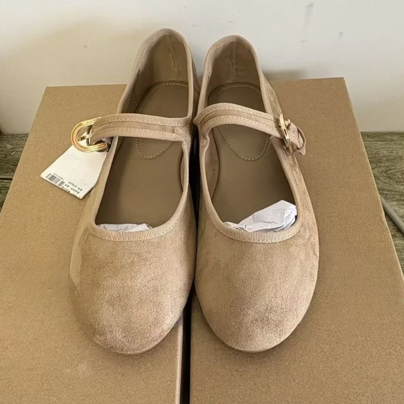 Mary Jane Shoes Women Vintage Suede Comfortable Round Toe Buckle Strap Non Slip 2026 Autumn Brown Retro Office Ballet Flat Shoes view 4